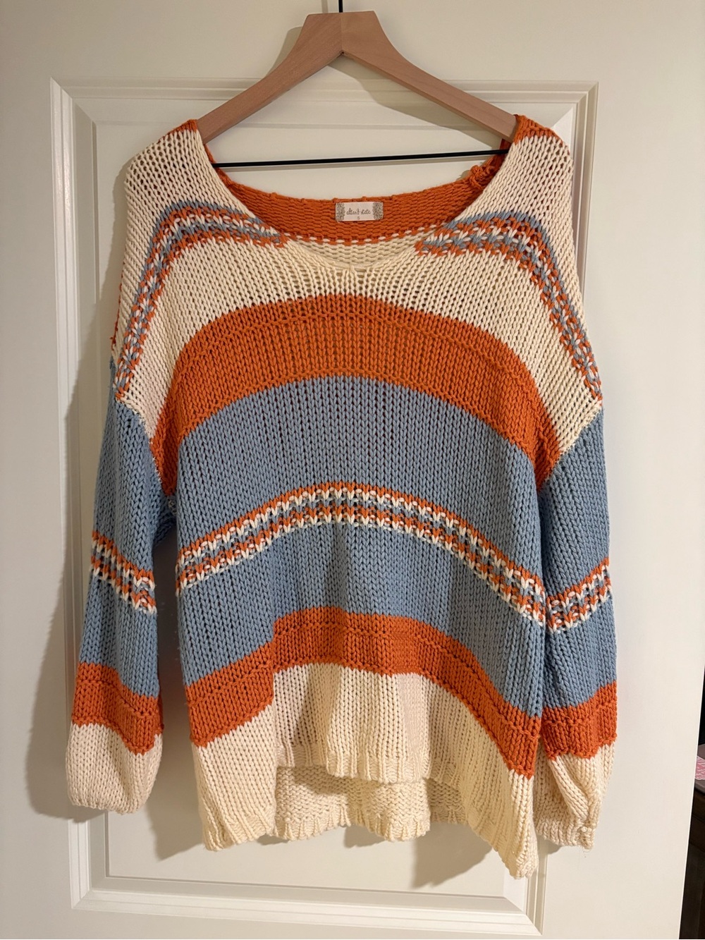 Altar'd State Orange, Blue & Cream Striped Scoop Neck Sweater